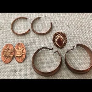Assortment of Copper Color Earrings and a Ring